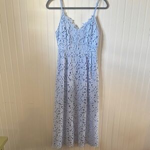 Astr Light Blue Lace Midi Dress